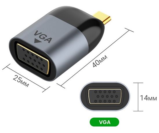 Адаптер, конвертер с Type-C на VGA для передачи видео Addap UC2VGA-01, переходник для ноутбука, проектора, телевизора, FullHD 1080P