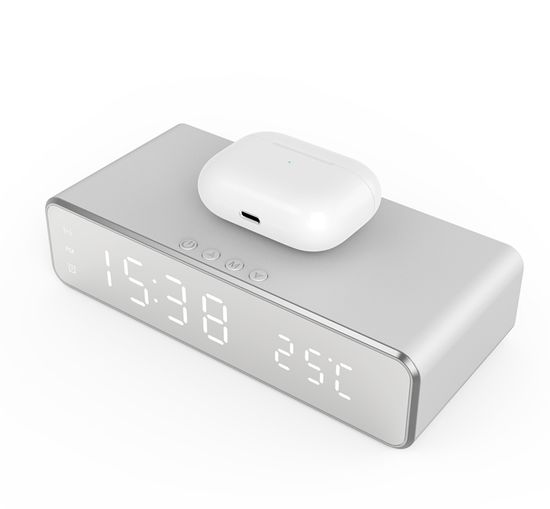Настільний LED годинник з будильником, термометром та бездротовою зарядкою для смартфону Digital Lion T-12, 5W 7756 фото