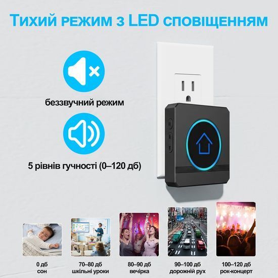 Дверний дзвінок бездротовий Digital Lion WDB-13, до 300 метрів, чорний 1381 фото