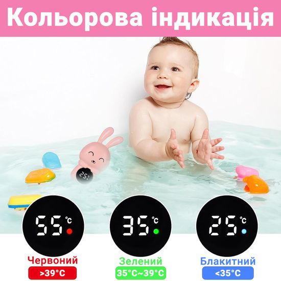 Детский термометр для ванной в форме зайчика UChef BT-02 для измерения температуры воды, Розовый