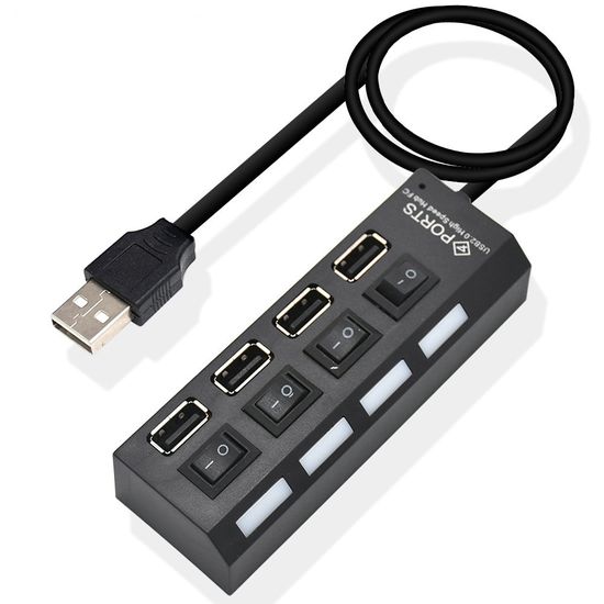 USB 2.0 Hub | Хаб на 4 USB порты с переключателем Addap UH-01, Черный 7237 фото