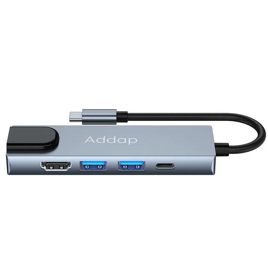Мультифункціональний USB Type-C хаб / розгалужувач Addap MH-09s, концентратор 5в1: 2 x USB 3,0 + Type-C + HDMI + Ethernet Gigabit 0063 фото