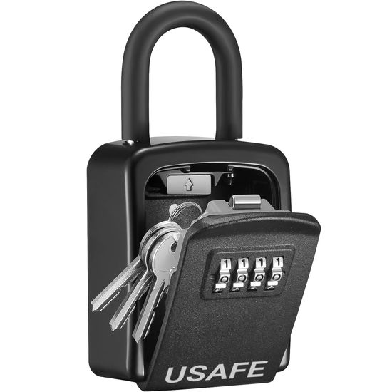 Підвісний металевий міні сейф для ключів uSafe KS-05s, з гачком і паролем, Чорний 0327 фото
