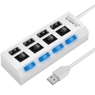 USB 2.0 Hub | Хаб на 4 USB порти з перемикачем Addap UH-01, Білий 7759 фото