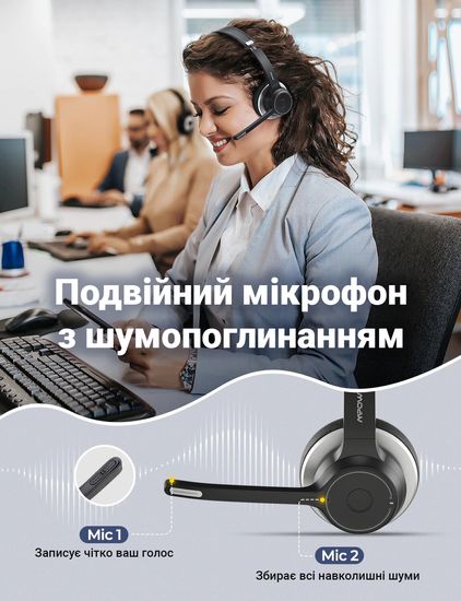 Bluetooth гарнитура для колл центра с микрофоном Mpow HC5 | стерео наушники для ПК с беспроводным и проводным подключением 7620 фото