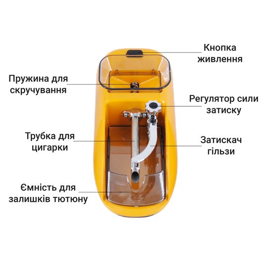 Автоматична електрична машинка для набивання сигарет Happy R85, з регулюванням щільності, Жовта 7573 фото