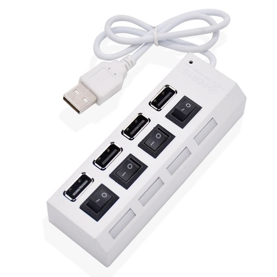USB 2.0 Hub | Хаб на 4 USB порты с переключателем Addap UH-01, Белый 7759 фото