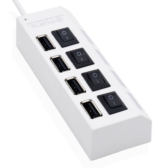 USB 2.0 Hub | Хаб на 4 USB порти з перемикачем Addap UH-01, Білий 7759 фото