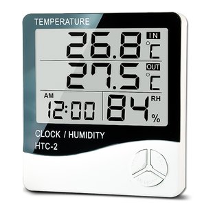 Електронний цифровий термометр гігрометр з виносним датчиком і годинником Uchef HTC-2, версія 2 3855 фото