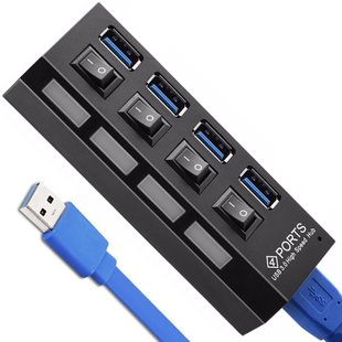 USB 3,0 Hub | Хаб на 4 USB порти з перемикачем Addap UH-02, Чорний 7760 фото