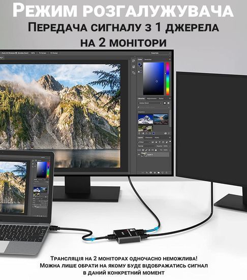 DisplayPort світч двонаправлений Addap DPS-01 | активний розгалужувач + комутатор для відео та аудіо потоку, 8K/30Hz 0115 фото