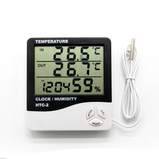 Електронний цифровий термометр гігрометр з виносним датчиком і годинами Uchef HTC-2, версія 2 3855 фото