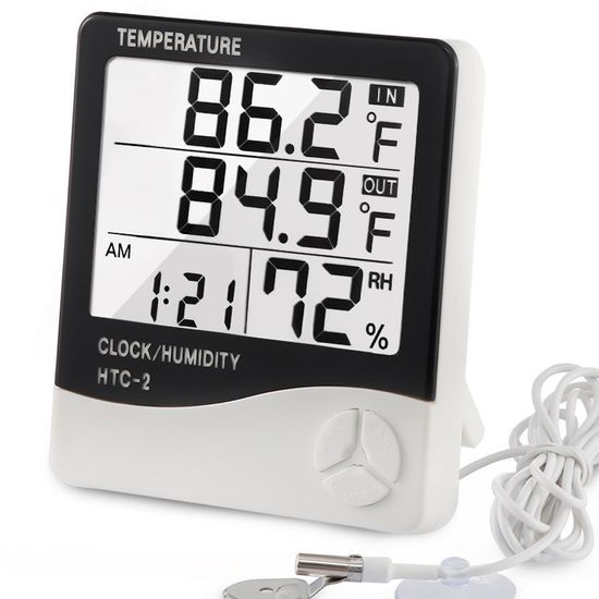 Електронний цифровий термометр гігрометр з виносним датчиком і годинами Uchef HTC-2, версія 2 3855 фото