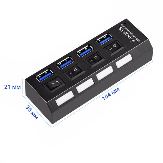 USB 3,0 Hub | Хаб на 4 USB порты с переключателем Addap UH-02, Черный 7760 фото