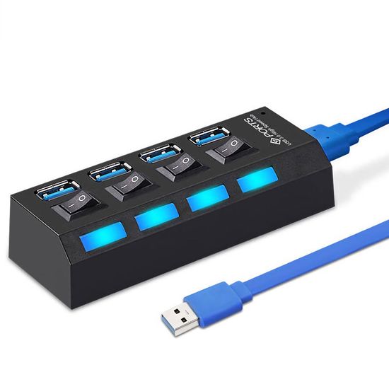 USB 3,0 Hub | Хаб на 4 USB порти з перемикачем Addap UH-02, Чорний 7760 фото
