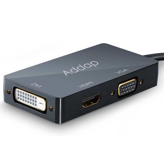 Адаптер / розгалужувач з DisplayPort на HDMI/VGA/DVI порти Addap DPA-01Mix | Перехідник 3в1 для передачі відеосигналу, FullHD 1080P
