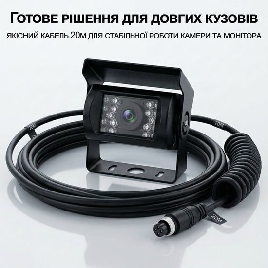 Камера заднего вида с монитором 7" дюймов Podofo F0505, парковочный комплекс для грузовых авто, кабель 20м 7482 фото