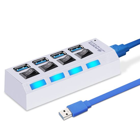 USB 3,0 Hub | Хаб на 4 USB порти з перемикачем Addap UH-02, Білий 7761 фото
