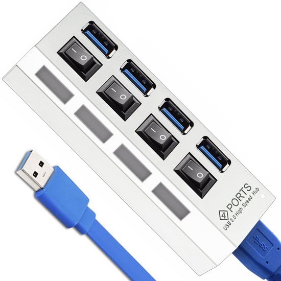 USB 3,0 Hub | Хаб на 4 USB порты с переключателем Addap UH-02, Белый 7761 фото