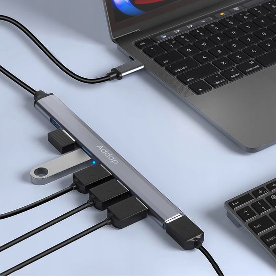 USB Type-C хаб, концентратор / розгалужувач для ноутбука Addap UH-04C, на 7 портів USB, Gray 0287 фото