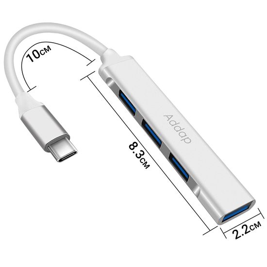 USB Type-C хаб, концентратор / разветвитель для ноутбука Addap UH-05С, на 4 порта USB, Silver 0242 фото