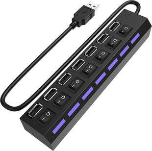 USB 2,0 | Hub Хаб на 7 USB портів із перемикачем Addap UH-03, Чорний 7762 фото