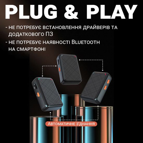Бездротова радіосистема з 2-ма петличними мікрофонами  Savetek P39-2 Lightning, петличка для iPhone/iPad 1233 фото