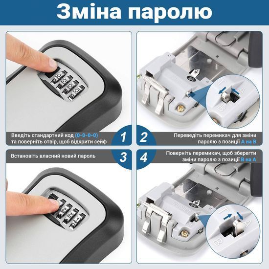 Антивандальний зовнішній міні сейф для ключів uSafe KS-03, з кодовим замком, настінний, Сірий 7529 фото
