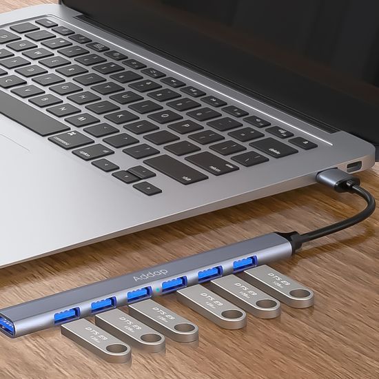 USB-хаб, концентратор / разветвитель для ноутбука Addap UH-04, на 7 портов USB 3.0 + USB 2.0, Gray 0288 фото