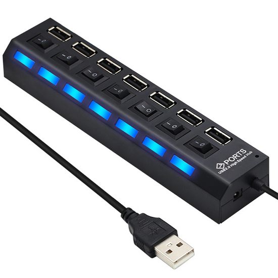 USB 2,0 | Hub Хаб на 7 USB портів із перемикачем Addap UH-03, Чорний 7762 фото