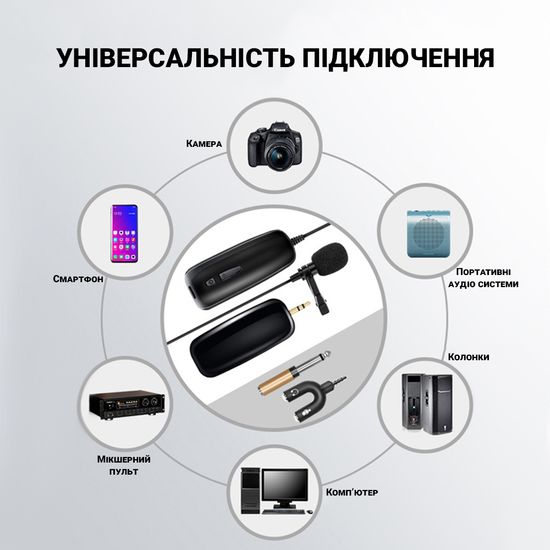 Комплект з 2-ма бездротовими петличними мікрофонами Savetek P8-UHF для телефону, смартфону, до 50 метрів 7461 фото