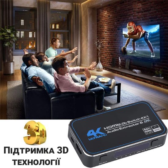 HDMI коммутатор | свитч на 4 порта Addap HVS-04, четырехнаправленный видео переключатель 4К, с поддержкой ARC, Black 0176 фото