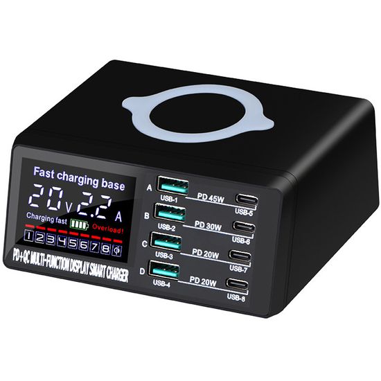 Многопортовая зарядная док-станция с беспроводной зарядкой Addap MCS-X9D, 4 порта Type-C + 4 USB-A | QC3.0, PD4.0, 110W 0091 фото
