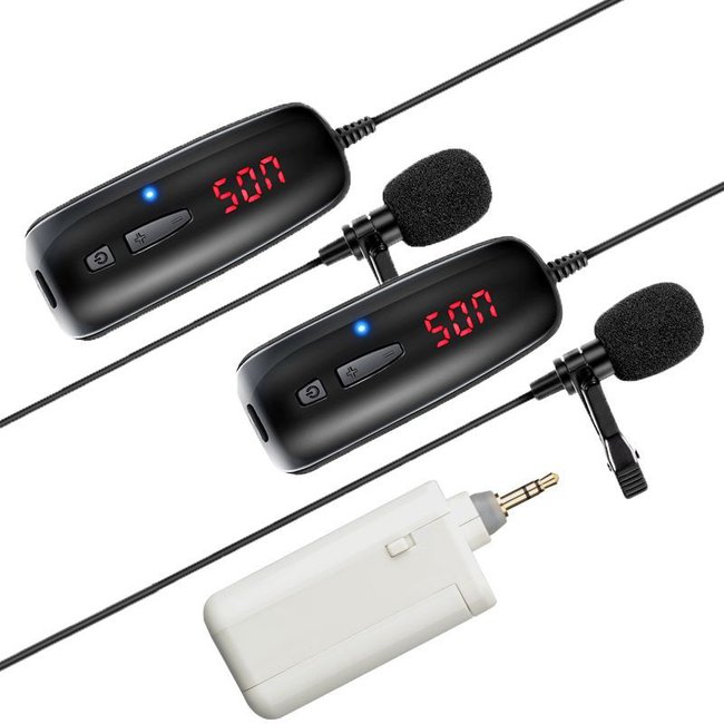 Комплект з 2-ма бездротовими петлевими мікрофонами Savetek P8-UHF для телефону, смартфону, до 50 метрів 7461 фото