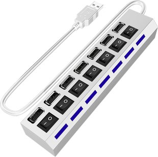 USB 2,0 | Hub Хаб на 7 USB портів із перемикачем Addap UH-03, Білий 7763 фото