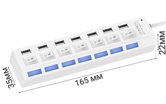 USB 2,0 | Hub Хаб на 7 USB портів із перемикачем Addap UH-03, Білий 7763 фото