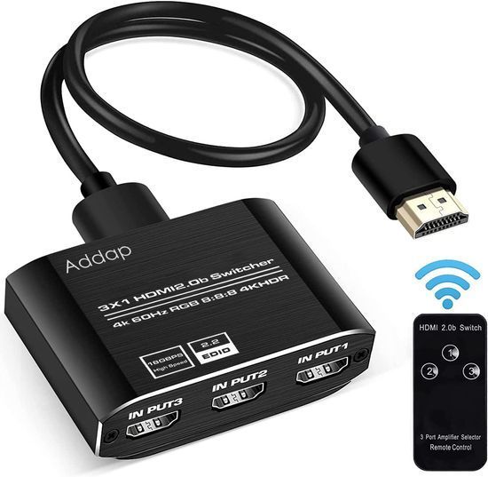 HDMI Коммутатор Addap HVS-10 3x1, переключатель HDMI 3 в 1, switch для видеосигнала 4K 60Hz, HDMI 2.0, HDCP 2.2, пульт ДУ 0201 фото