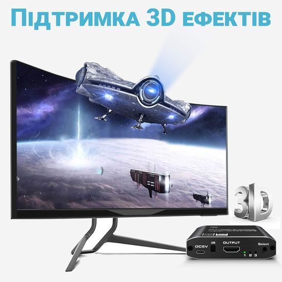 HDMI Коммутатор Addap HVS-10 3x1, переключатель HDMI 3 в 1, switch для видеосигнала 4K 60Hz, HDMI 2.0, HDCP 2.2, пульт ДУ 0201 фото