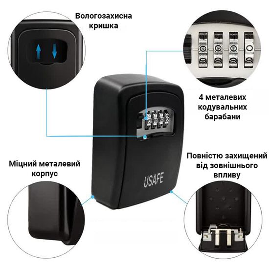Антивандальный наружный мини сейф для ключей uSafe KS-03, с кодовым замком, настенный, Черный 7530 фото