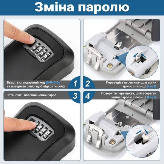 Антивандальний зовнішній міні сейф для ключів uSafe KS-03, з кодовим замком, настінний, Чорний 7530 фото