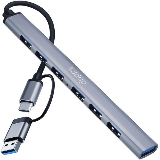 Type-C хаб з адаптером на USB, концентратор / розгалужувач для ноутбука Addap UH-04D, на 7 портів USB, Gray 0289 фото