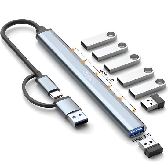 Type-C хаб с адаптером на USB, концентратор / разветвитель для ноутбука Addap UH-04D, на 7 портов USB, Gray 0289 фото