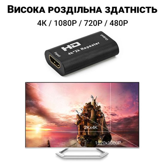 HDMI репітер, підсилювач 4K відеосигналу до 40 метрів Addap HRE-01 | Автономний HDMI-HDMI подовжувач 4K / 1080P 0202 фото
