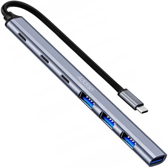 USB Type-C хаб, концентратор/разветвитель для ноутбука Addap UH-04CS, на 7 портов: 3×USB 2.0, 1×USB 3.0, 3×Type-C, Gray 0290 фото
