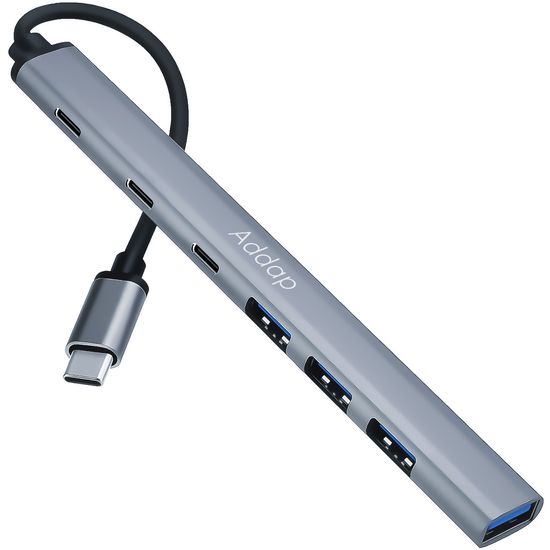 USB Type-C хаб, концентратор/разветвитель для ноутбука Addap UH-04CS, на 7 портов: 3×USB 2.0, 1×USB 3.0, 3×Type-C, Gray 0290 фото