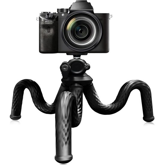 Гнучкий штатив восьминіг з тримачем для смартфона та гвинтом для камери Andoer TR-03f, прогумований настільний трипод, 28 см, Чорний 0246 фото