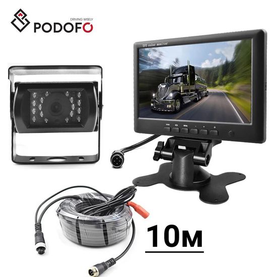 Камера заднього виду з монітором Podofo F0505, паркувальний комплекс для вантажних авто, кабель 10м 6858 фото