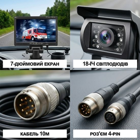 Камера заднего вида с монитором 7" дюймов Podofo F0505, парковочный комплекс для грузовых авто, кабель 10м 6858 фото