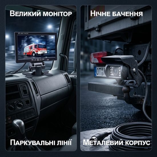 Камера заднего вида с монитором 7" дюймов Podofo F0505, парковочный комплекс для грузовых авто, кабель 10м 6858 фото