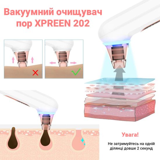 Вакуумный очиститель пор 3в1 с функцией LED терапии XPREEN 202 | прибор для пилинга и вакуумной чистки лица 7626 фото